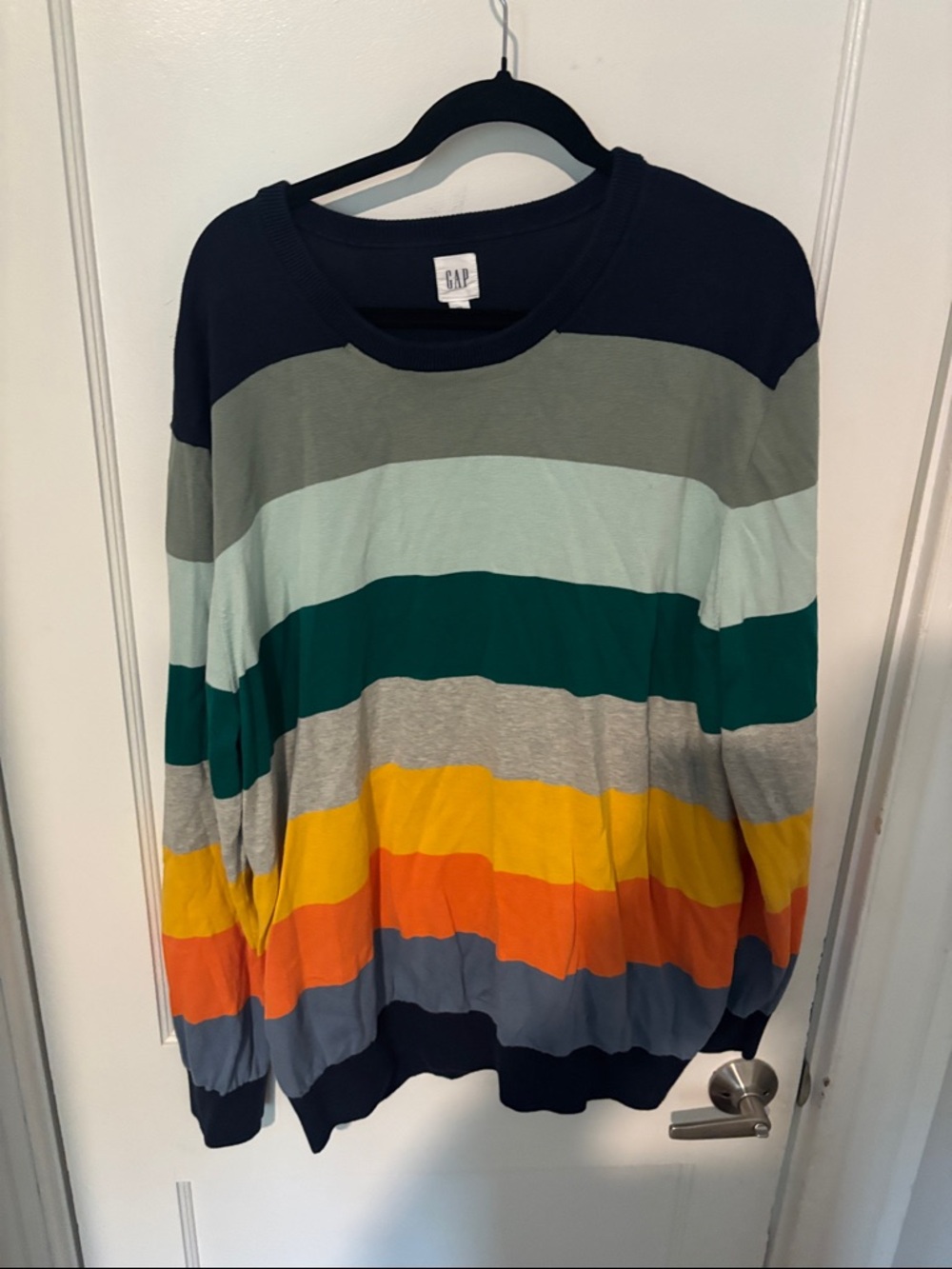 Gap XXL Multi Color Stripe Crewneck Sweater Rainbow Cotton Vintage